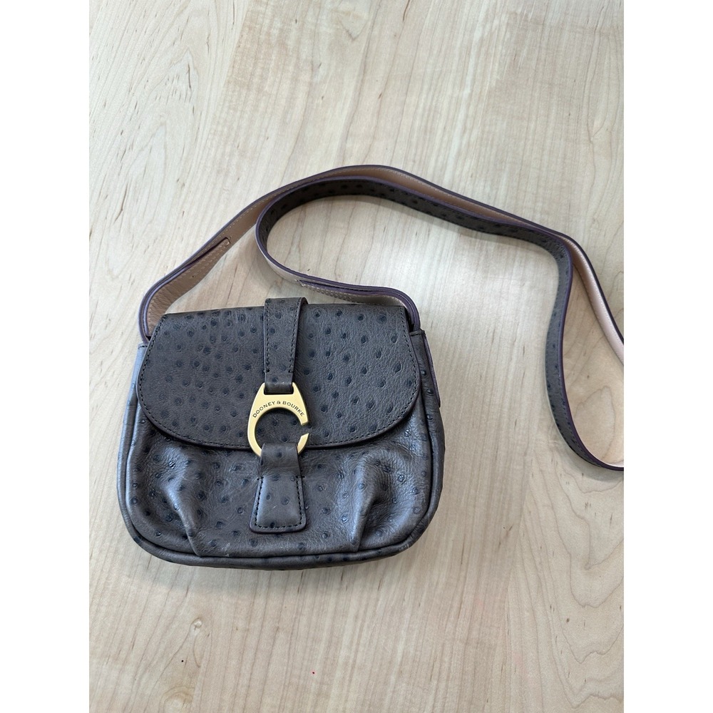 Dooney & Bourke Brown Ostrich Embossed Leather Crossbody Bag Gold Hardware